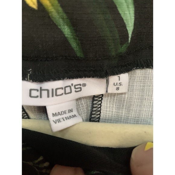 Chico's size 1R Black Bronze Floral Pants Pull On Pockets Size 8 - Picture 6 of 8
